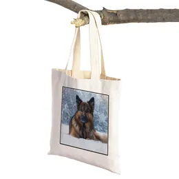Shopping Bags Fashion German Shepherd Women Reusable Supermarket Shopper Bag Foldable Casual Pet Black Dog Animal Lady Tote