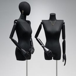 Half-length Women's Adult Mannequins Clothing Flat Shoulder Collarbone Mannequin for Women's Clothing Store Black Display Stand