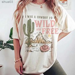 Women's T-Shirt Desert Cactus Graphic Tshirt Vintage Western Cowgirl T-Shirts Cute Short Sleeve Tees Cotton Retro Tops Plus Size Tops For WomenL2403