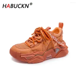 Fitness Shoes HABUCKN Dad Female Women Spring And Autumn Mesh Trend Breathable Height Increased Clunky Sneakers Girls Orange