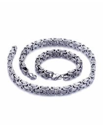 5mm6mm8mm wide Silver Stainless Steel King Byzantine Chain Necklace Bracelet Mens Jewelry Handmade3723932