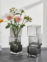 Vases Glass Transparent Luxury Living Room Creative Ornaments Modern Flower Design Nordic Art Geometric Home Decoration