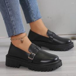 Casual Shoes 2024 Spring And Autumn Fashion Round Toe Thick Sole Anti Slip Elevated Buckle Large Women's Black Flat 35-42