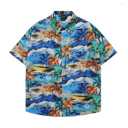 Men's Casual Shirts Y2k Unisex Men Hawaiian Shirt Hip Hop Streetwear Flower Plant Print Azure Beach Short Sleeve Women Aloha Thin Tops