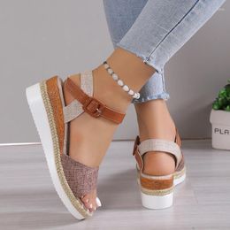 Slippers Wedge Sandals Women 2024 Summer Round Head With Buckle Medium Heel Non-slip Design Shoes For Light Comfort Casual