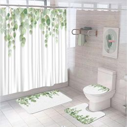 Shower Curtains Green Eucalyptus Leaves Curtain Sets Tropical Jungle Animal Pineapple Giraffe Toucan Bath Mats Toilet Rug Bathroom Decor