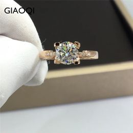 GIAOQI 18K Rose Gold Plated Original 12 Diamond Tester Past Round Brilliant Cut D Color Cow Head Wedding Ring240412