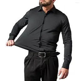Men's Casual Shirts Plus Size High Elasticity Seamless Spandex Shirt Men Long Sleeve Slim Fit Solid Color Social Formal Dress
