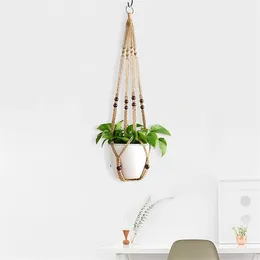 Decorative Figurines Plant Hangers Indoor Hanging Planter Basket With Wood Beads For Family Wall Decor Home Garden Decorations