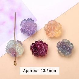 10Pcs/lot Natural Fluorite Double Flower Carved Bead Charm Pendant With Hole For Jewellery Making Diy Necklace Bracelet Accessory