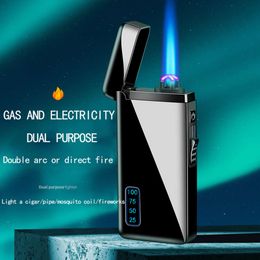 New Without Gas Electric Dual-arc Plasma USB Windproof Metal Rechargeable Lighter Men's High-end Gift Cigarette Accessories