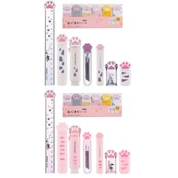 8 Pcs Cute Cat Paw Stationery Set Kawaii School Supplies Including Pencil Sharpener Retractable Eraser Reusable Durable (White)