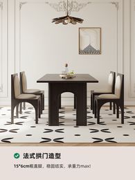 Solid wood dining table rectangular household black high-end white wax wood dining table