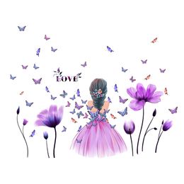 Flower Fairy Purple Colorful Flower Butterfly Home Decal Wall Decal Girl Bedroom DIY Children'S Room Kindergarten Party Mural