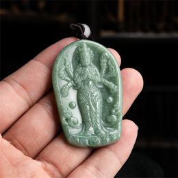 Natural Ice Green Jadeite Carved Chinese Thousand Hand GuanYin Pendant Amulet Necklace Certificate Luxury Jade Vintage Jewellery