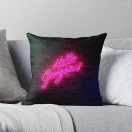 Pillow Hello Gorgeous - Neon Sign Light Trending Throw Decorative Covers For Sofa Case Christmas