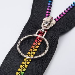1PC 5# Gradient Color Resin Zipper Colorful Heart Shape Tooth Zipper Jacket Coat Garment DIY Sewing Accessory Bag Supply Trim