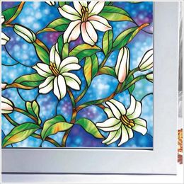 Window Stickers Stained Orchid Static Glass Film Self-adhesive Office Home Decor Door Privacy Sticker Width 30cm45cm60cm75cm