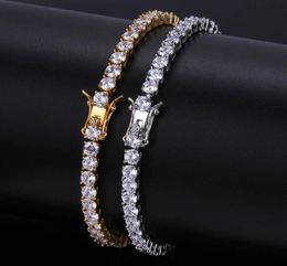 5mm 4mm 3mm Iced Out Diamond Tennis Bracelet Zirconia Triple Lock Hiphop Jewellery 1 Row Cubic Mens Bracelets4271636