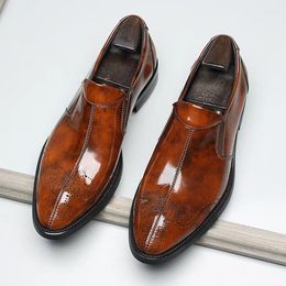 Dress Shoes Vintage Patent Leather Mens Brogues Luxury Handmade Comfortable Genuine Casual Business Loafers Man