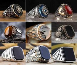 Retro Handmade Turkish Ring for Men Vintage Double Swords Black Zircon Rings Punk Trendy Islamic Religious Muslim Jewelry2878981