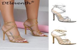 womans gold high heels shoes european and americanstyle crosswoven strap pointy sandals silver large size shoes4324832