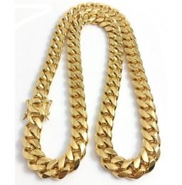 Stainless Steel Chains 18K Gold Plated High Polished Miami Cuban Link Necklace Men Punk 14mm Curb Chain Double Safety Clasp 18inch2270609
