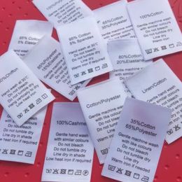 In Stock Care Label Print Satin Cloth Labels 100PCS Cotton/Silk/Cashmere/Wool/Linen/Polyester/Elastane Washing Tags