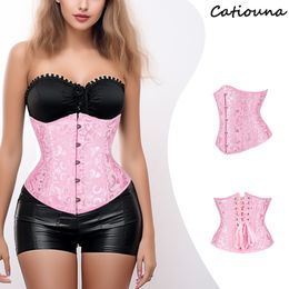 Sexy Underbust Jacquard Floral Corset For Women Elastic Boned Waist Slimming Gothic Bustier Lace Up Vintage Korset Plus Size