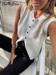 Women's Tanks ByeMyLove Sleeveless Tank Top Knit Button Shirts Women Summer Vest Crop Casual Solid Knitwear For Tee