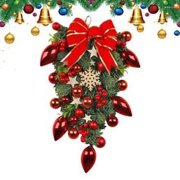 Decorative Flowers Outdoor Christmas Wreath With Gold Ball Upside Down Tree Garland Door Wreaths For Shop Garden And Fireplace