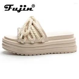 Slippers Fujin 6CM Weave Synthetic Ladies Summer Peep Toe High Brand Sandal Bling Shoes Platform Wedge Breathable Women Fashion