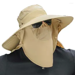 Berets Sunscreen Sun Hat Male Summer Sunshade Cap Men Face Cover Wide Eave Fishing Climbing Outdoor UV Protection Casual Hats H7256