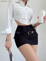 Skirts Black Mini Skirt Women Summer High Waist Slim Wrap Hip Belt A Line Skirt Shorts Elegant Korean Fashion Simple Casual Y2K