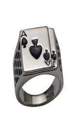 2014 Cool Men039s Jewelry Chunky 18K White Gold Plated Black Enamel Spades Poker Ring Men7704429