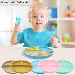 Plates Silicone World 3Pcs/Set Baby Dining Plate With Suction Cups Children Dishes Cover Spoon Tableware Set Kids
