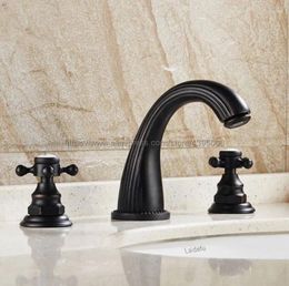 Bathroom Sink Faucets Black Oil Rubbed Bronze Dual Handle Widespread Bathtub Mixer Faucet Set Deck Mount Tub Basin Bnf079