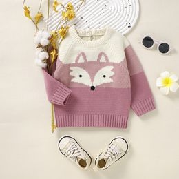 Pudcoco Baby Girl Boy Knit Sweaters Cute Long Sleeve Contrast Color Fox Print Pullover Tops Toddler Sweatshirts 6M-3T