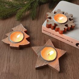 1pcs Christmas Decorative Wooden Candlestick Snowflake Christmas Tree Shape Candle Holder New Year Gift DIY Home Decor Ornaments