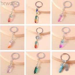 Key Rings Fashion Colourful Keychains Natural Stone Bullet Charms Keyrings for Wome Men Car Key Handbag Pendants Key Chains DIY Accessories 240412