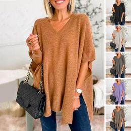 Women Fall Winter Sweater Irregular Hem Loose V Neck Pullover Sweater Soft Knitted Thick Warm Cape Style Lady Sweater