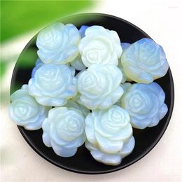 Decorative Figurines 1PC White Opal Rose Flower Hand Carved Crystal Flowers Healing Stones Decor Gifts And Crystals