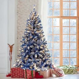 Decorative Flowers 6FT Pre-Lit Hinged Artificial Fir ChristmasTree Xmas Tree Snow Flocked Holiday Christmas W/750 Branch Tips X-ma