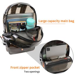 TINYAT Women PVC Casual Transparent Lightweight Backpacks Multi-Pocket Waterproof Laptop Schoolbag Outdoor Sports