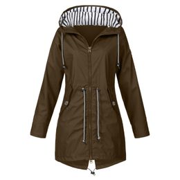 Female Windbreaker Raincoat Clothing Lightweight Hooded Sleeve Coat Up Rain Pockets Jacket Zip Womens's Long Outerwear Coats