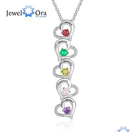 Pendant Necklaces Personalised Mti-Heart With 2-6 Birthstones Customised Engraved Name Mother Christmas Gift For Family 240115 Drop Dhb0V