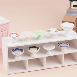 1:12 Dollhouse Miniature Ceramic Fruit Dish Plate Tall Tray Cake Plate Mini Kitchen Tableware Model Doll House Decor Accessories