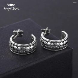 Stud Earrings Boutique Lattice Pattern Ancient Silver Colour Buddha Earring Personality Temperament Wild For Women