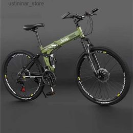Bikes Ride-Ons Folding Mountain Bike 24/26 Inches Bike Student High Carbon Steel Spoke Wheel Dual Disc Brake Variable Speed Cycling 2023 L47