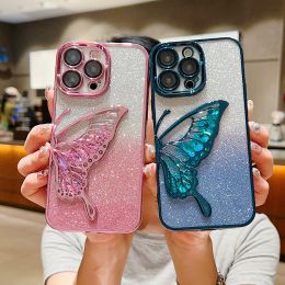 Luxury Butterfly Quicksand TPU Soft Back Covers For iPhone 15 14 13 12 11 Pro Max Shockproof Gradient Flowing Glitter Phone Case